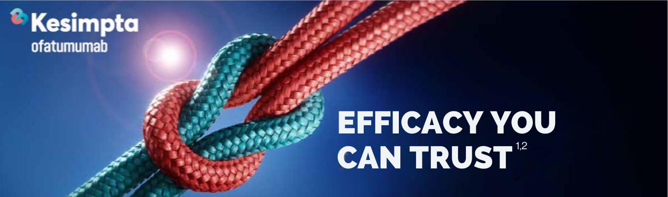 A close-up image of two intertwined ropes, one red and one blue, against a blurred background with the text ‘EFFICACY YOU CAN TRUST